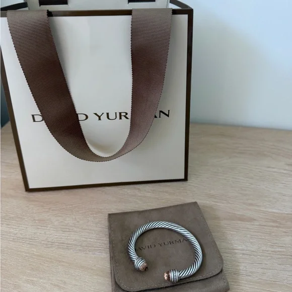 David Yurman Silver Cable Bracelet with Diamond Accents